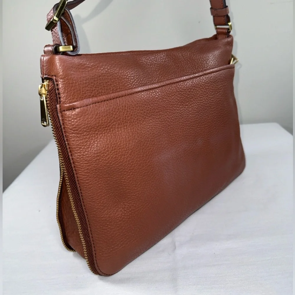 Fossil Piper Brown Pebble Leather Crossbody Small Messenger Bag Expandable